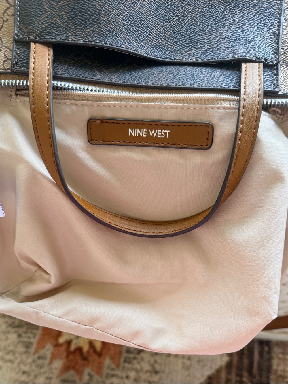 Nine West EUC Coated Canvas
Mini Satchel/Crossbody
Handbag clean interior - Picture 12 of 13